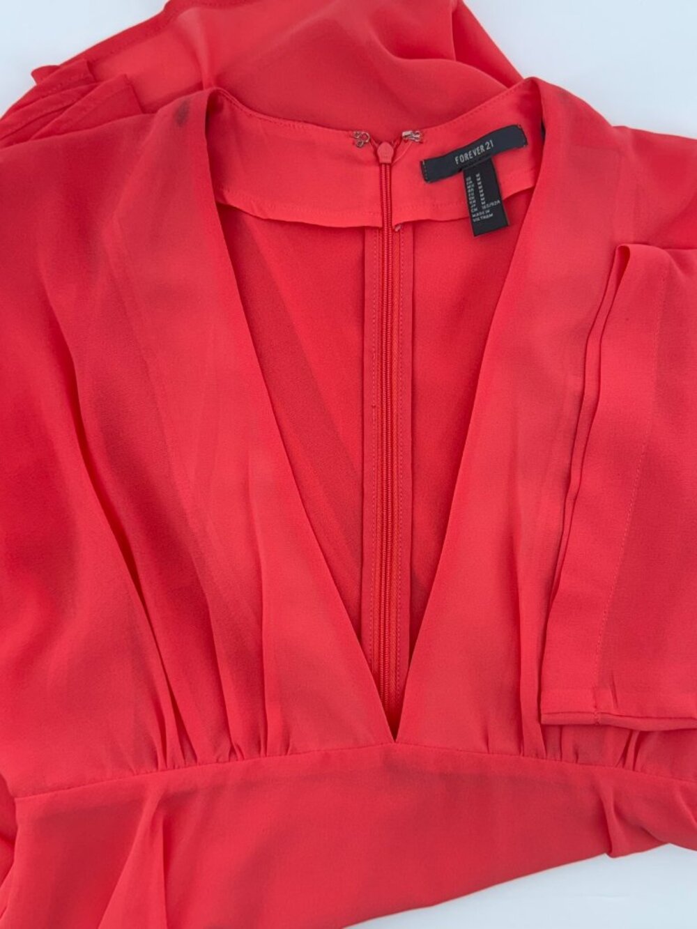 Forever 21 Front Deep V Neck Flutter Sleeve Cocktail Dress Bright Coral Sz M